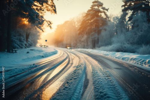 Winter's Glow: Hazardous Highway Scenes