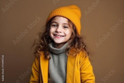 Portrait of a beautiful smiling little girl in yellow coat and hat © Loli