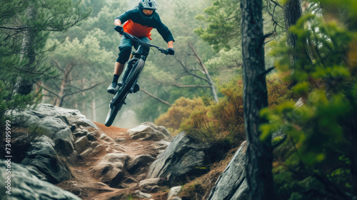 Airborne Cyclist Conquering Nature's Obstacles