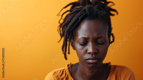 Southern African Woman Conveying Sadness and Grief, Isolated on Solid Background - Copy Space Included