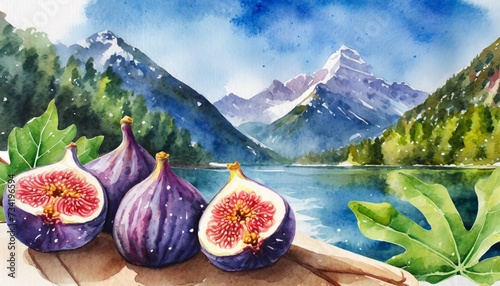 fig s watercolor painting fresh ripe purple fruit fig hand drawn illustration © Robert