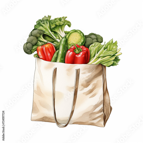 Vegetables in a grocery bag on a white background