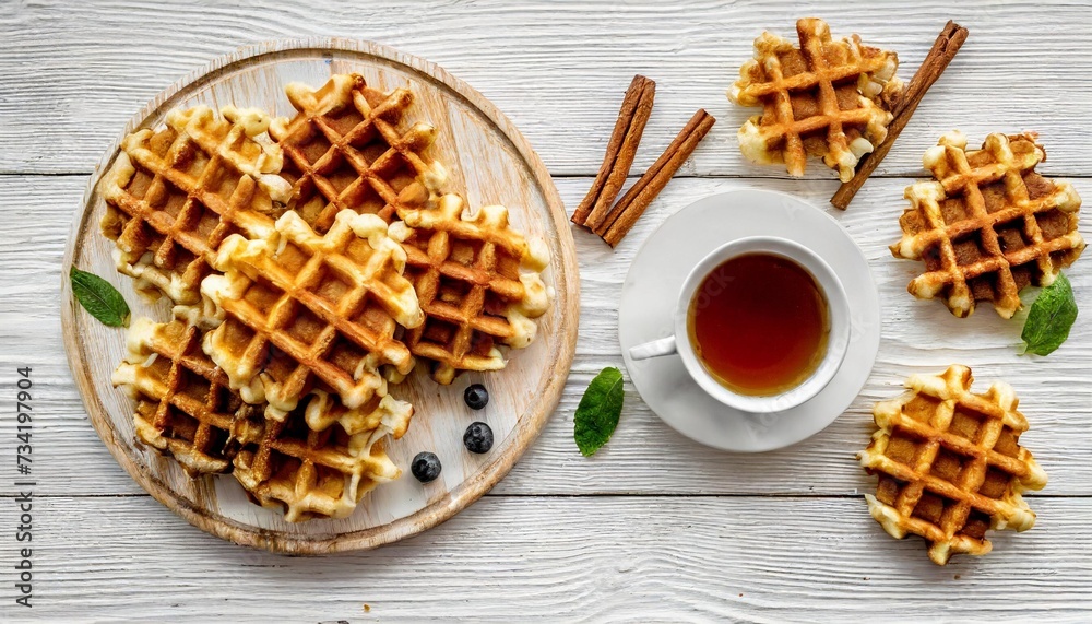 belgian waffles on white table top view