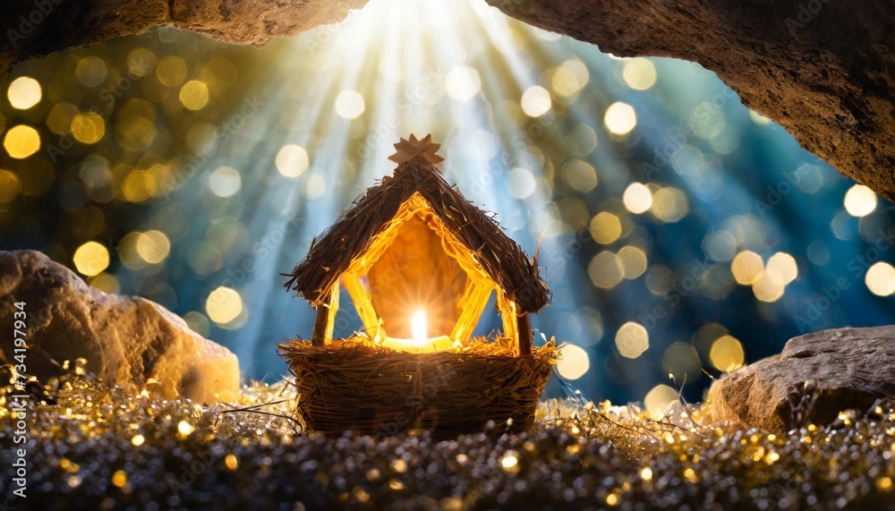 nativity waiting birth of jesus christ with manger in cave with holy ...