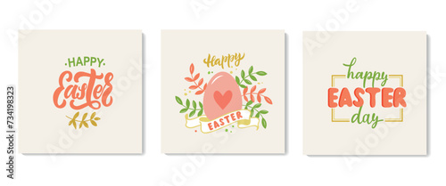 Happy Easter handwritten text. Hand lettering typography. Modern brush calligraphy. Congratulation phrases for greeting card, invitation, banner, poster. Set of hand drawn quotes, vector illustration