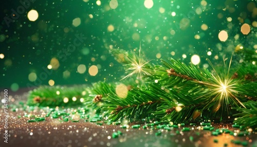 green christmas particles and sprinkles for a holiday event background with sparkles and glitters
