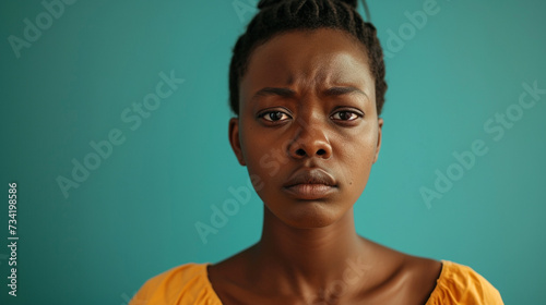 Southern African Woman Exuding Regret and Remorse, Isolated on Solid Background - Copy Space Available