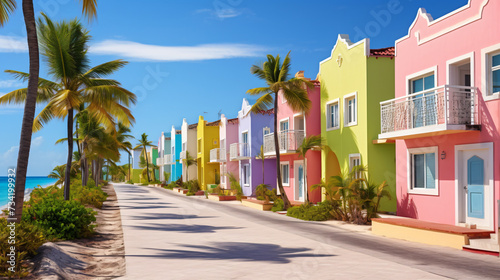  Empty streets in Cap Cana village with colorful houses