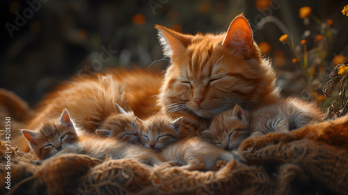 mother cat with little kittens © taraskobryn