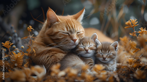 mother cat with little kittens © taraskobryn