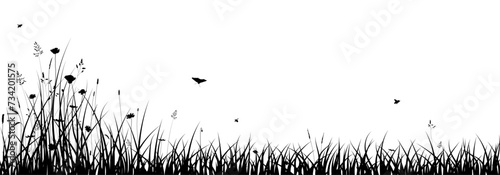 Meadow vector silhouette. Black grass banner or background.