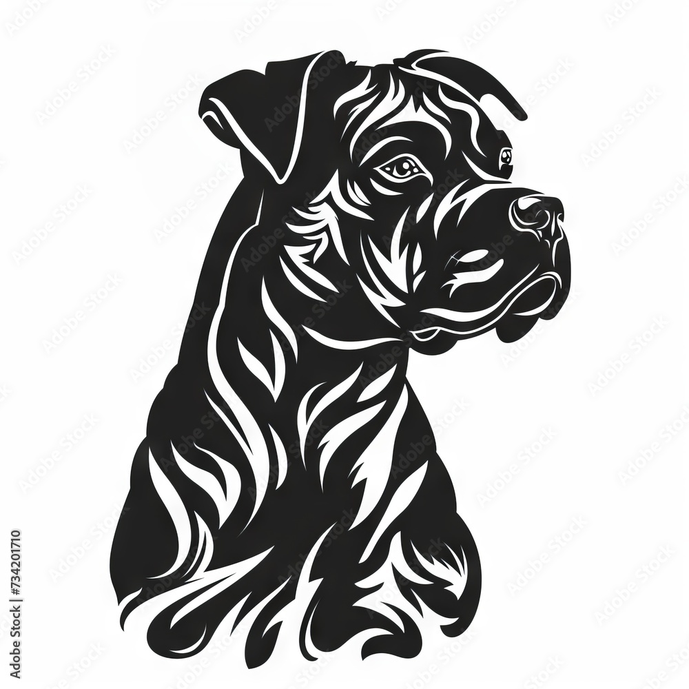 Dog / Bulldog Tribal Vector Monochrome Silhouette Illustration Isolated on White Background - Tattoo - Clipart - Logo - Graphic Design Element