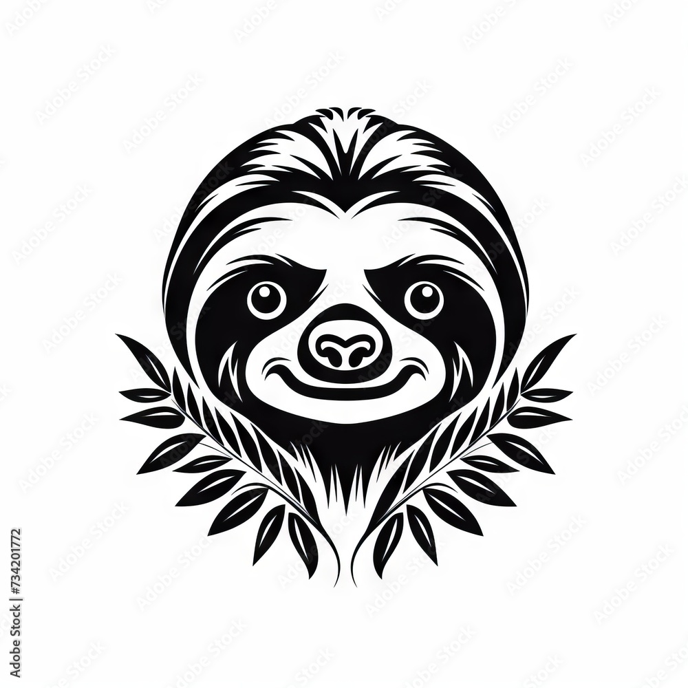 Fototapeta premium Sloth Tribal Vector Monochrome Silhouette Illustration Isolated on White Background - Tattoo - Clipart - Logo - Graphic Design Element
