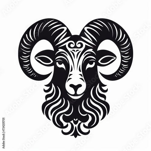 Ram / Sheep Tribal Vector Monochrome Silhouette Illustration Isolated on White Background - Tattoo - Clipart - Logo - Graphic Design Element