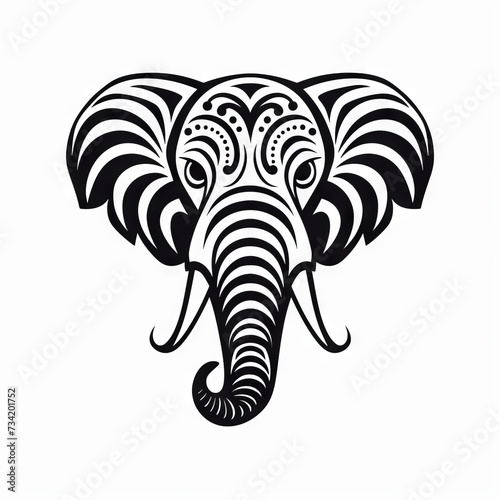 Elephant Head Tribal Vector Monochrome Silhouette Illustration Isolated on White Background - Tattoo - Clipart - Logo - Graphic Design Element