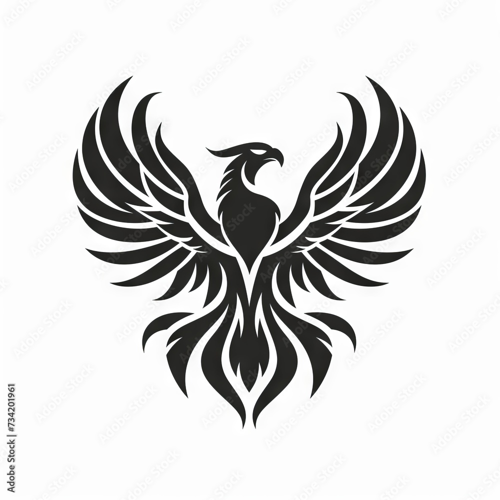 Phoenix / Fenix Tribal Vector Monochrome Silhouette Illustration Isolated on White Background - Tattoo - Clipart - Logo - Graphic Design Element