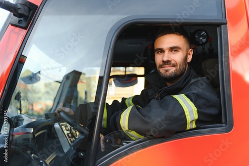 Driver of a fire truck in action