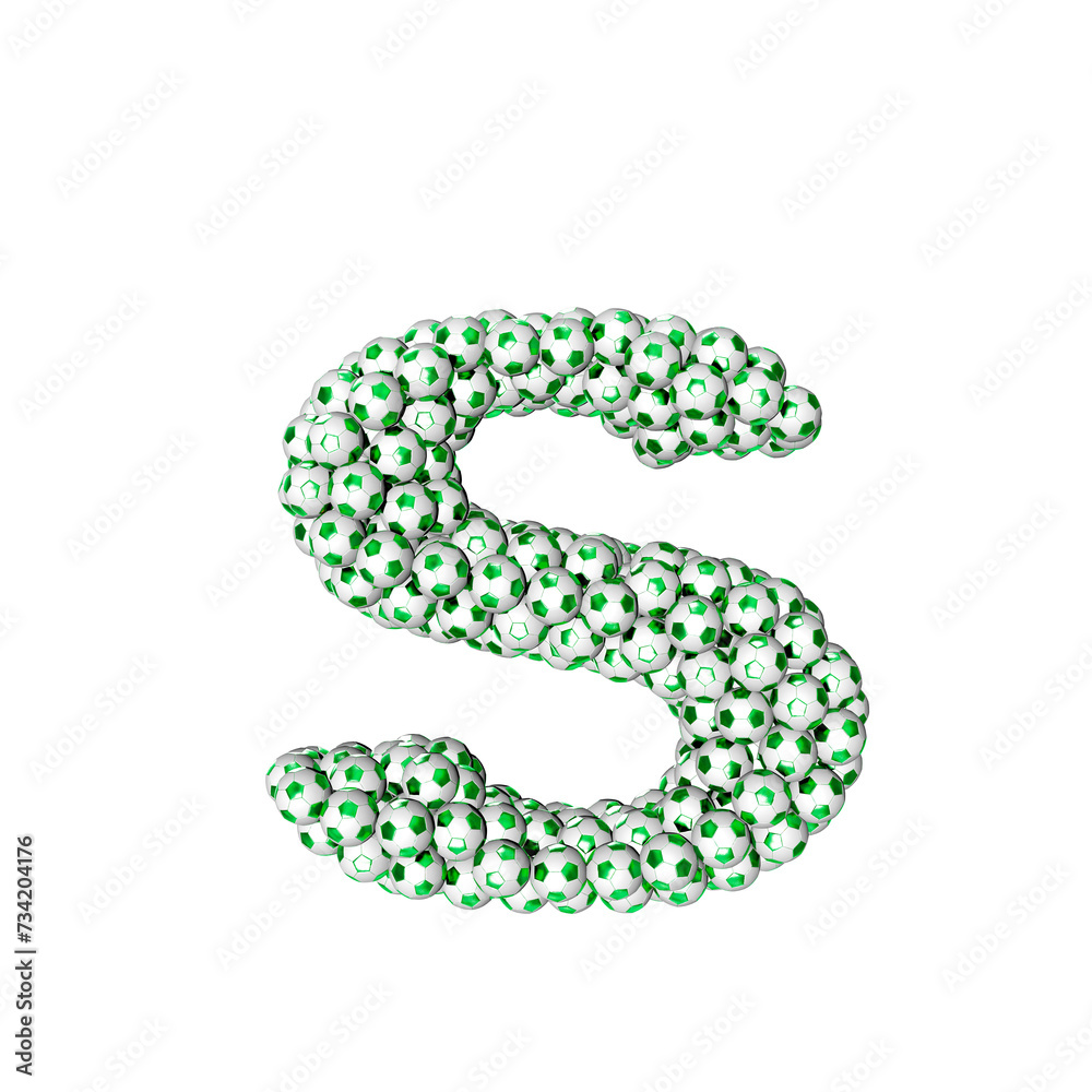 3d symbol made from green soccer balls. letter s 3d symbol made from green soccer balls. letter s