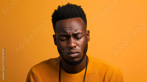Southern African Man Conveying Sadness and Grief, Isolated on Solid Background - Copy Space Provided