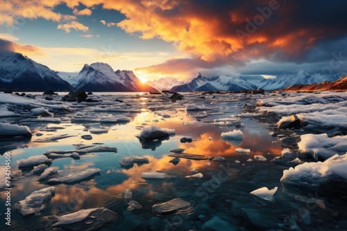 Majestic glacier in the polar scene, surrounded by snow and ice., generative IA © JONATAS