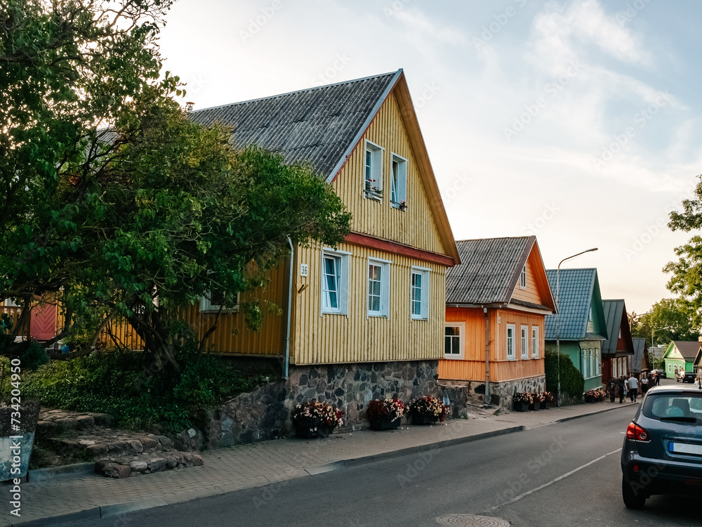 A typical triple-windowed wooden Karaim house in Trakai, Lithuania A typical triple-windowed wooden Karaim house in Trakai, Lithuania