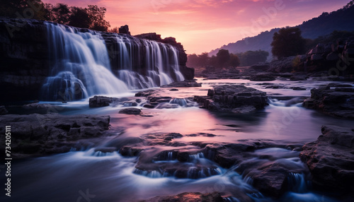 Smooth flowing water creates a majestic  tranquil scene in nature generated by AI