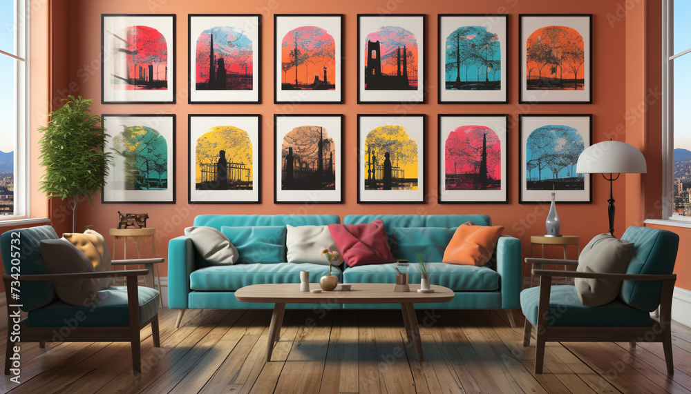 Fototapeta premium Modern apartment with bright, comfortable living room design and elegant decoration generated by AI