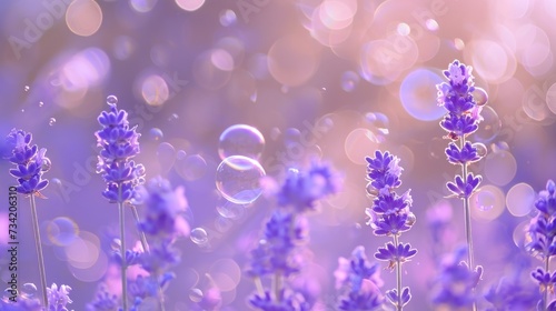  a close up of a bunch of purple flowers with bubbles in the middle of the picture and a blurry background of the flowers in the middle of the picture.