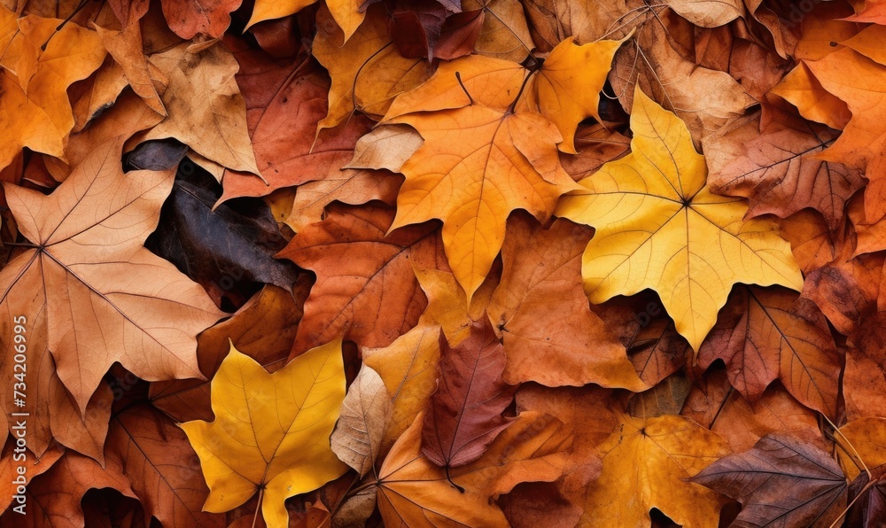 Colorful leaves are scattered around on the ground, large scale, top view, detailed texture. Autumn wallpaper. Colorful leaves are scattered around on the ground, large scale, top view, detailed texture. Autumn wallpaper.