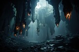 Mysterious stalactites in dark cave., generative IA