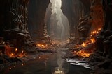 Magic cave with stalactites and gently illuminated stalagmites., generative IA