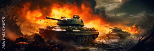 tanks, in the style of soft focus lens, poster, large canvas paintings, explosive wildlife, dark green and light gold, cinestill 50d, intense emotional expression photo