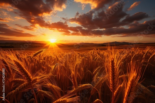 Golden wheat field at dusk.  generative IA