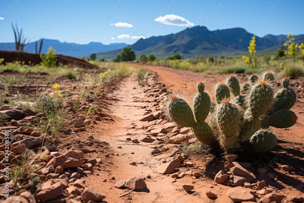 Desert with cacti on stony soil., generative IA Desert with cacti on stony soil., generative IA