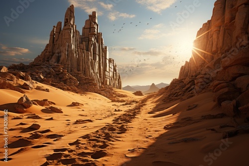 Mysterious ruins appear in the desert., generative IA