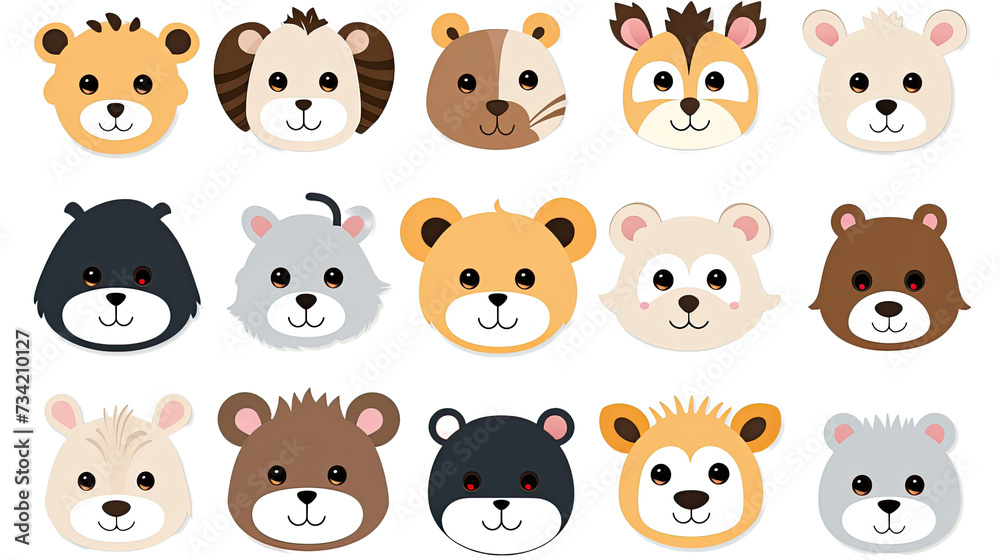 Isolated animal Faces, cat dog elephant, capibara, mouse, giraffe Isolated animal Faces, cat dog elephant, capibara, mouse, giraffe