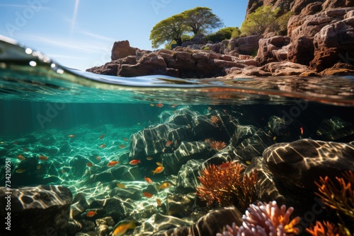 Boat trip reveals marine life in colorful reefs.  generative IA