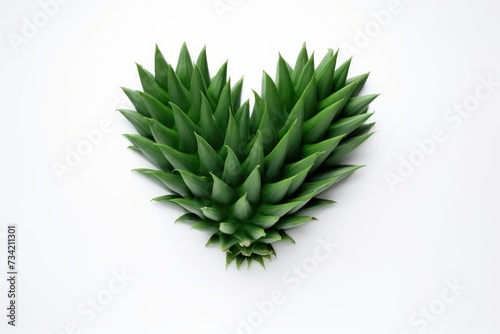 Green pineapple leaves in heart shape on white background with copy space. Valentine's day, Mother's day, Women's Day, Wedding, love concept