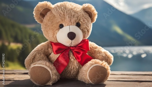 soft toy bear with a red bow © Claudio