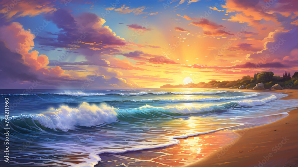 Art Beautiful sunset over the beach