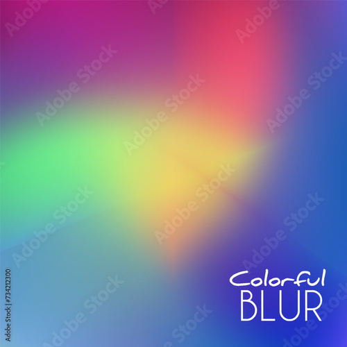 Colorful blur with multicolor gradient by red, purple, green and orange-yellow on blue background