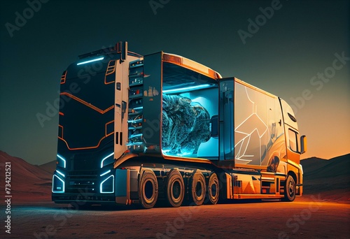 Future of autonomus cargo transportation, AV cargo truck. Generative AI photo