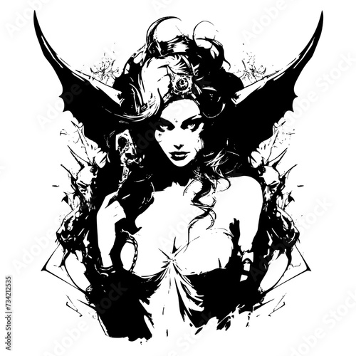 Illustration of a woman devil for a tattoo