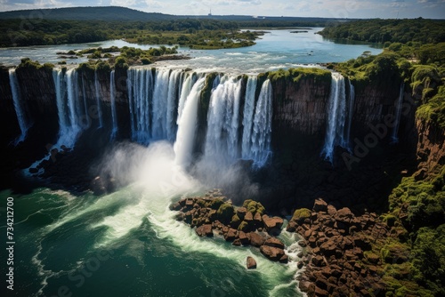 Iguaçu Falls impressive waterfalls and lush vegetation., generative IA