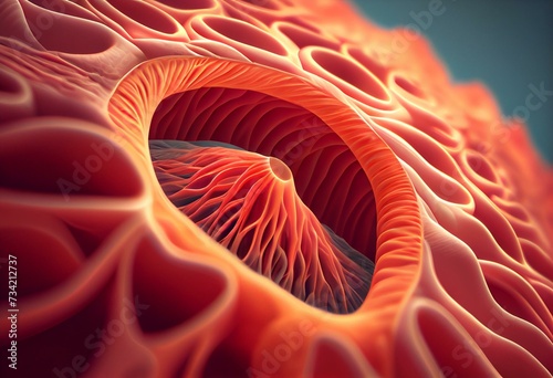 Smooth muscle cells tissue. Close-up 3d render. Generative AI photo