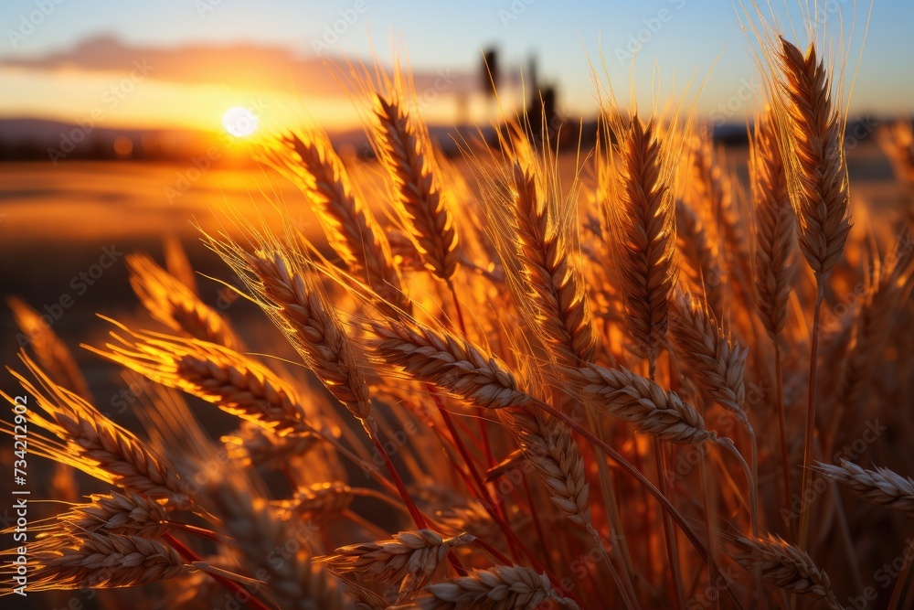 Golden dawn over wheat field., generative IA Golden dawn over wheat field., generative IA