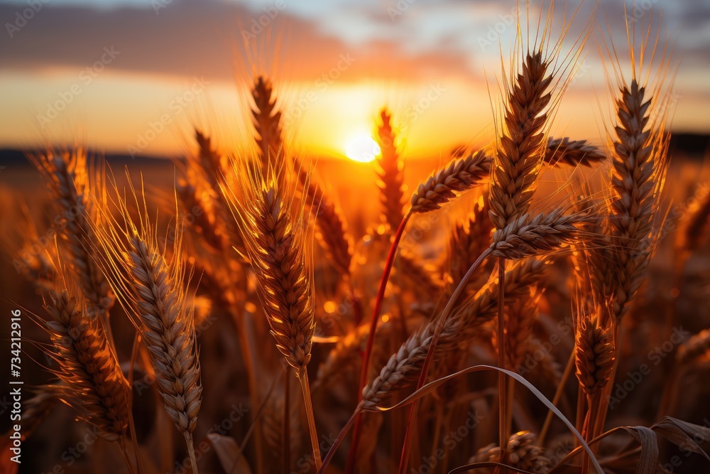 Golden dawn over wheat field., generative IA Golden dawn over wheat field., generative IA