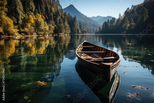 Serene lake reflecting sky and mountains, scene of tranquility., generative IA © JONATAS