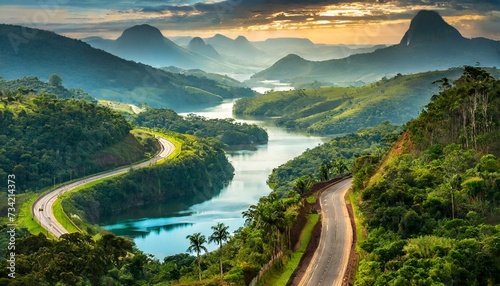 Street winding through the rainforest