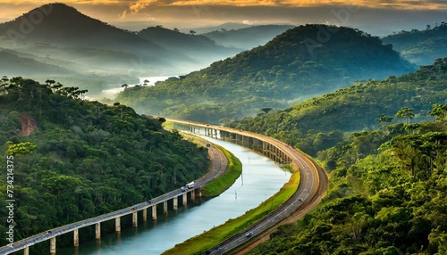 Street winding through the rainforest